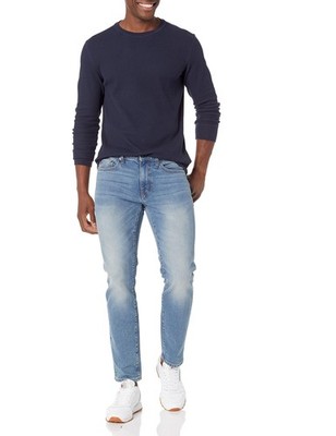 Amazon Essentials Herren Langarm-Waffelshirt Slim Fit Marineblau