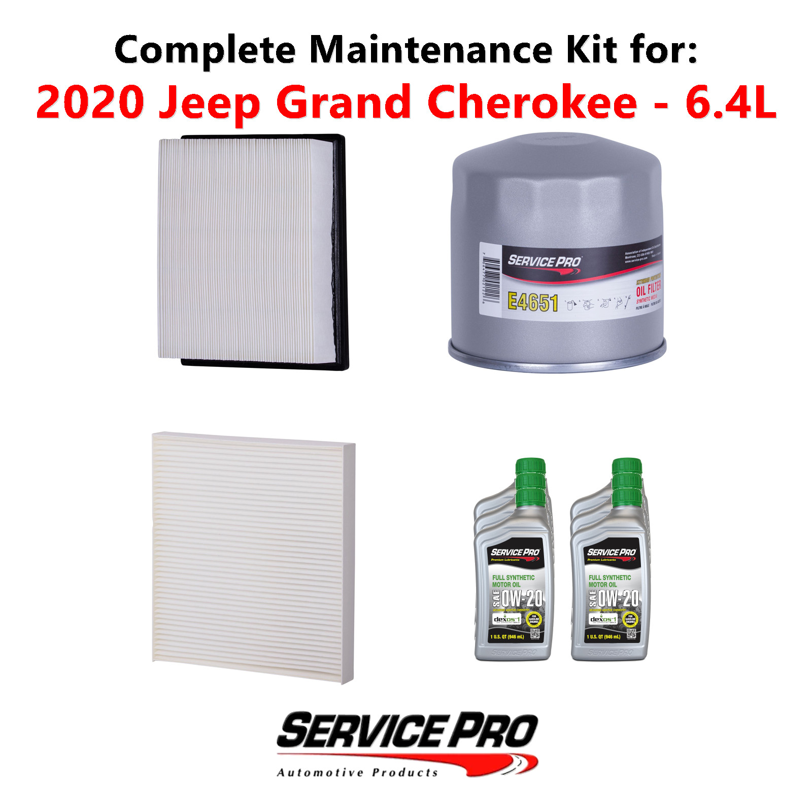 2020 Jeep Grand Cherokee 6.4L Complete Cabin, Air & Oil Filter Kit (0W-20)