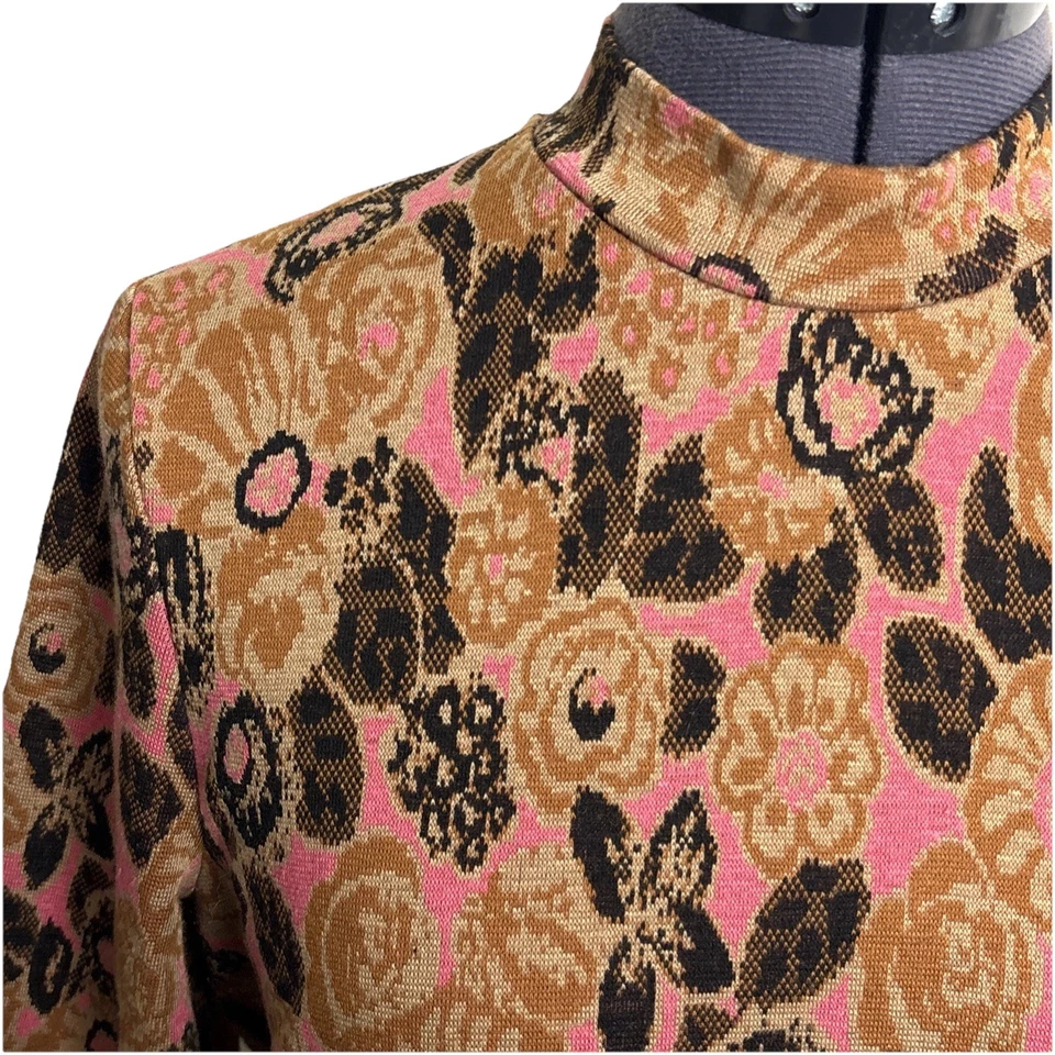 Suéter Top Anthropologie Maeve Jacquard Cuello Simulado Talla Mediana Rosa Marrón Boho Foto 4 de 4