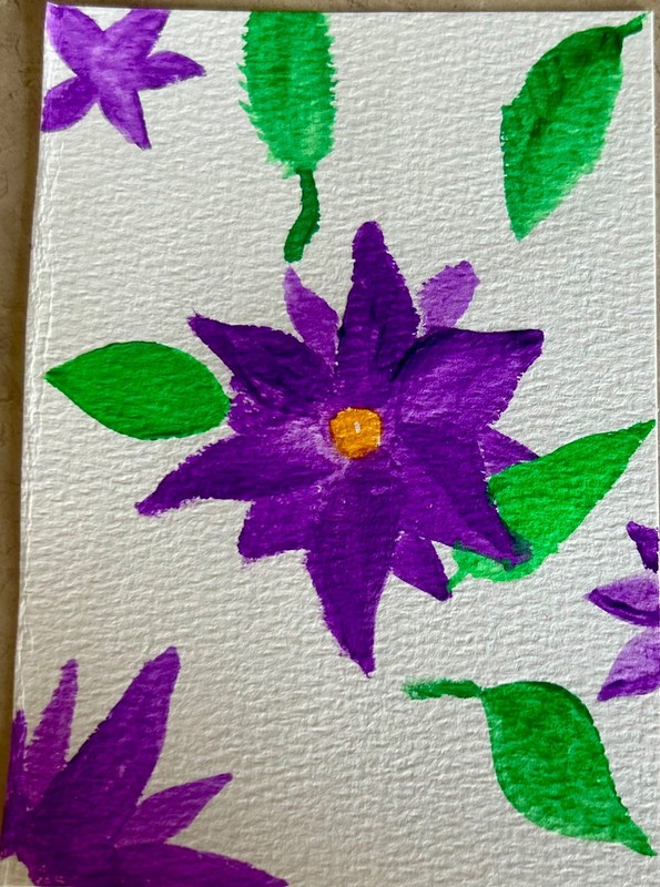 aceo original painting floral purple