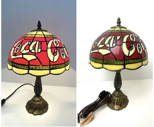 Vintage Coca Cola Tiffany Style PLASTIC Stained Glass Style Shade Lamp 15” Coke