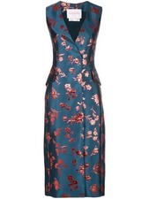 Carolina Herrera Floral Brocade Shift Midi Dress Blue Red Jacquard US 4 S NWT