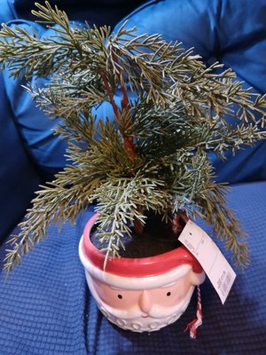 WEIHNACHTSMANN FESTTOPF KUNSTPFLANZE FARN KIEFER