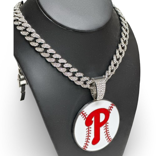 Collana catena ventaglio Philadelphia Phillies oro o argento 24" ciondolo cubano ghiacciato - Foto 11 di 11