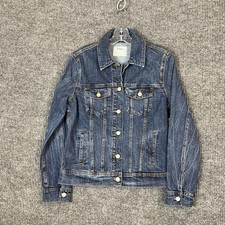 Old Navy Womens Classic Denim Trucker Jacket Size Medium Blue Button Up New