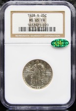 1928-S Standing Liberty Quarter NGC & CAC MS 65 FH - Blast White Rare Full Head