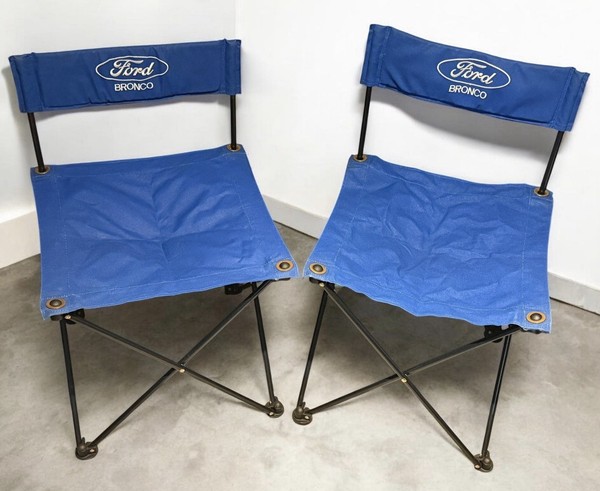 Sillas plegables vintage OEM Ford Bronco exhibición de autos camping playa puerta trasera G4