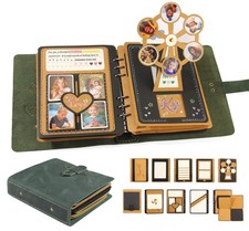 Handmade Genuine Leather Scrapbook Photo Album   DIY 3D Interactive Memory Bo...