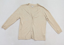 Croft  Barrow Women's Sweater Size L Beige Cardigan Classic 3/4 Sleeve