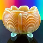 Fenton Aqua Opalescent Carnival Glass Drapery Rose Bowl Vase Curtain 1970s