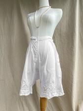 Antique Victorian Edwardian White Cotton Lace Bloomers Pantaloons Drawstring