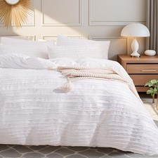 Duvet Cover King Size, White 3 Pieces Boho Tufted Duvet Cover Set, Soft and L...