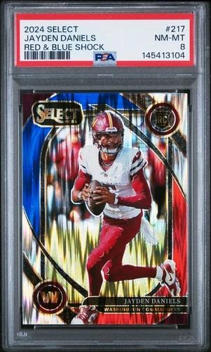 2024 PANINI SELECT RED & BLUE SHOCK #217 JAYDEN DANIELS ROOKIE RC PSA 8