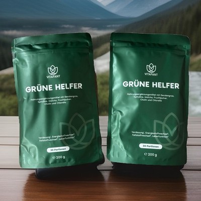 Vitafant Grüne Helfer Pulver Superfood Shake Spirulina, Gerstengras 2 Stück