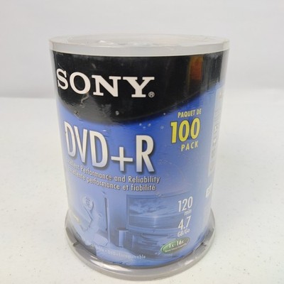 Sony DVD+R 4.7GB 120 min - 1-16X Recordable Blank Video Discs 100 Pack