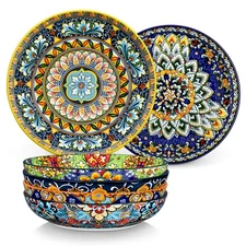 vancasso 42oz Porcelain Pasta Bowl Set of 6 Double-Sided Pattern Soup Salad Bowl