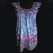 Mystical Vibes: Beaded Graphic Top - Size L