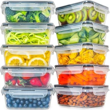 20-Piece Plastic Food Storage Containers with Lids (10 Containers & 10 Lids) - L