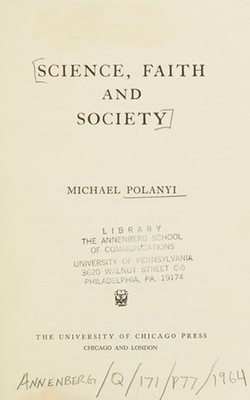 Science, Faith and Society Hardcover Michael Polanyi