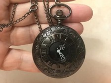 Men's Pocket Watch - "Black Open Face" - Quartz Movement - Chain - NEW