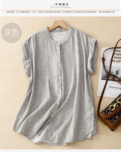 Camisa sin mangas de algodón con cuello alto para mujer suelta informal top camiseta botones - Imagen 9 de 19