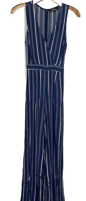 Lulus Navy White Striped Jumpsuit XS Palazzo Wide Leg Faux Wrap