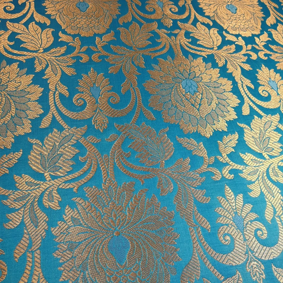Brocade Ornamental Floral Gold Metallic Material Dress Craft Fabric 44" Meter
