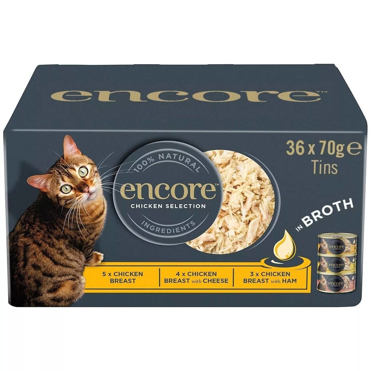 36 x 70g Encore Natural Wet Cat Food Tins Multipack Chicken Selection in  Broth