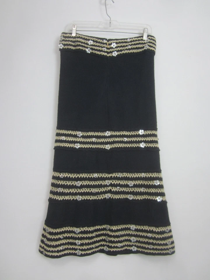 Falda midi Tory Burch para mujer talla M azul marino tostado 100 % lino tejido flores con cuentas Foto 2 de 4