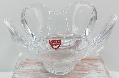 Orrefors Sweden Crystal Candy Dish Bowl Serving Tulip Flower Petal Pattern Heavy
