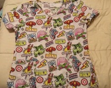 Marvel Avengers Comic Style Womens Medium Nursing Medical Scrubs Uniform Top