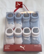 NEW INFANT PUMA SIZE 0-12M BABY BOY 4 PAIRS BLUE BOOTIE SOCKS