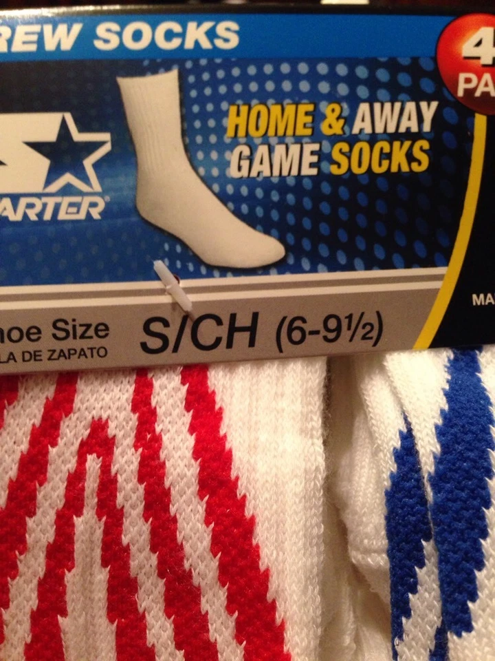 NEW 4 Pair S/Ch (6-9.5) Child Crew Socks Starter Home & Away Game Socks White  - Image 3 of 3