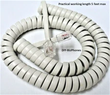 Off White 9Ft Generic Handset Cord for Landline Phone Universal Fit Curly 4p4c