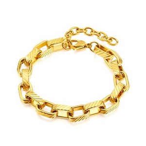 Authentic Woman 18k Gold Plated 8mm Thick Texture Square Box Rolo Chain Bracelet Bangle