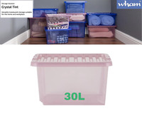 Wham Plastic Storage Boxes & Lids Strong Under Bed Stackable - Pink - 30L / 32L