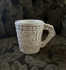 Frankoma 7CL AZTEC Mayan Face Mug 3.5” Tall White Sand Vintage