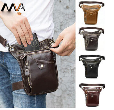 Men Genuine Leather Fanny Pack Waist Bag Drop Leg Bag Waist Belt Thigh Pack Bags