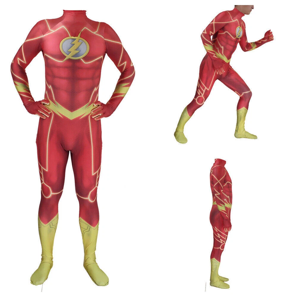 2 Style The Flash Jumpsuit Superhero Cosplay Costume For Adult & Kids  Halloween | eBay