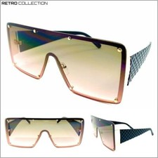 OVERSIZED Exaggerated Retro Shield SUN GLASSES Rose Gold Frame Smoke  Pink Lens