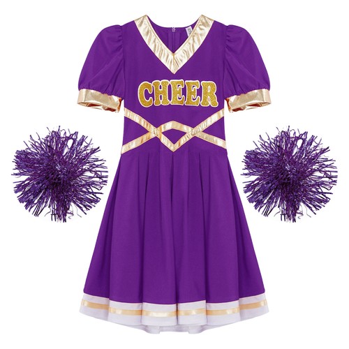 Kids Girls Cheerleading Dance Set V Neck Cheer Leader Outfit CHEER Printed - Picture 27 of 41