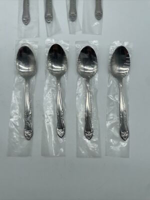 Customcraft Floral CUS2 Stainless Taiwan NO Monogram! Teaspoon Spoon Set Of 4