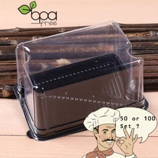 50/100 Black Base Rectangle Take Out Platter Cake Container Box w/ Clear Lid DD
