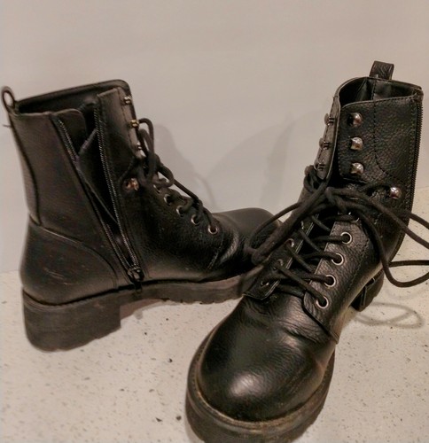 MIA INDIGO MOTO COMBAT BLACK BOOTS LUG 
