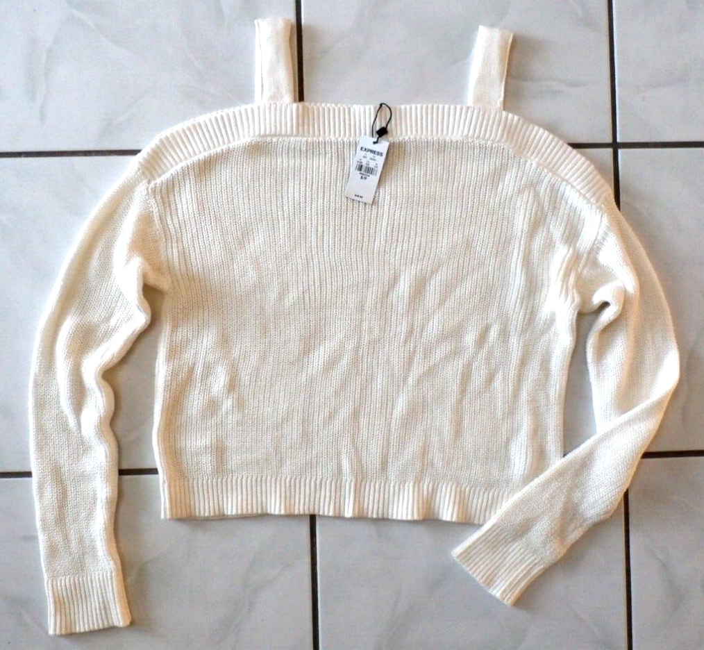 NWT Express Sweater Crop Womens Small Off The Shoulder Ribbed Knit
