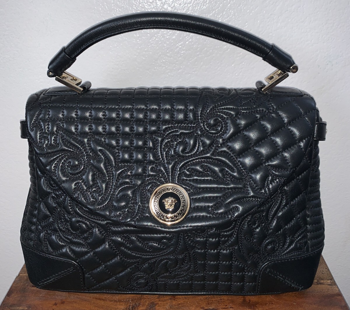 Versace Black Barocco Embroidered Altea Vanitas Bag Purse