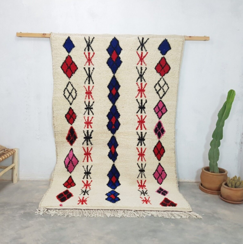 Alfombra antigua marroquí hecha a mano bereber de 5x7 pies alfombra para dormitorio - Imagen 1 de 6