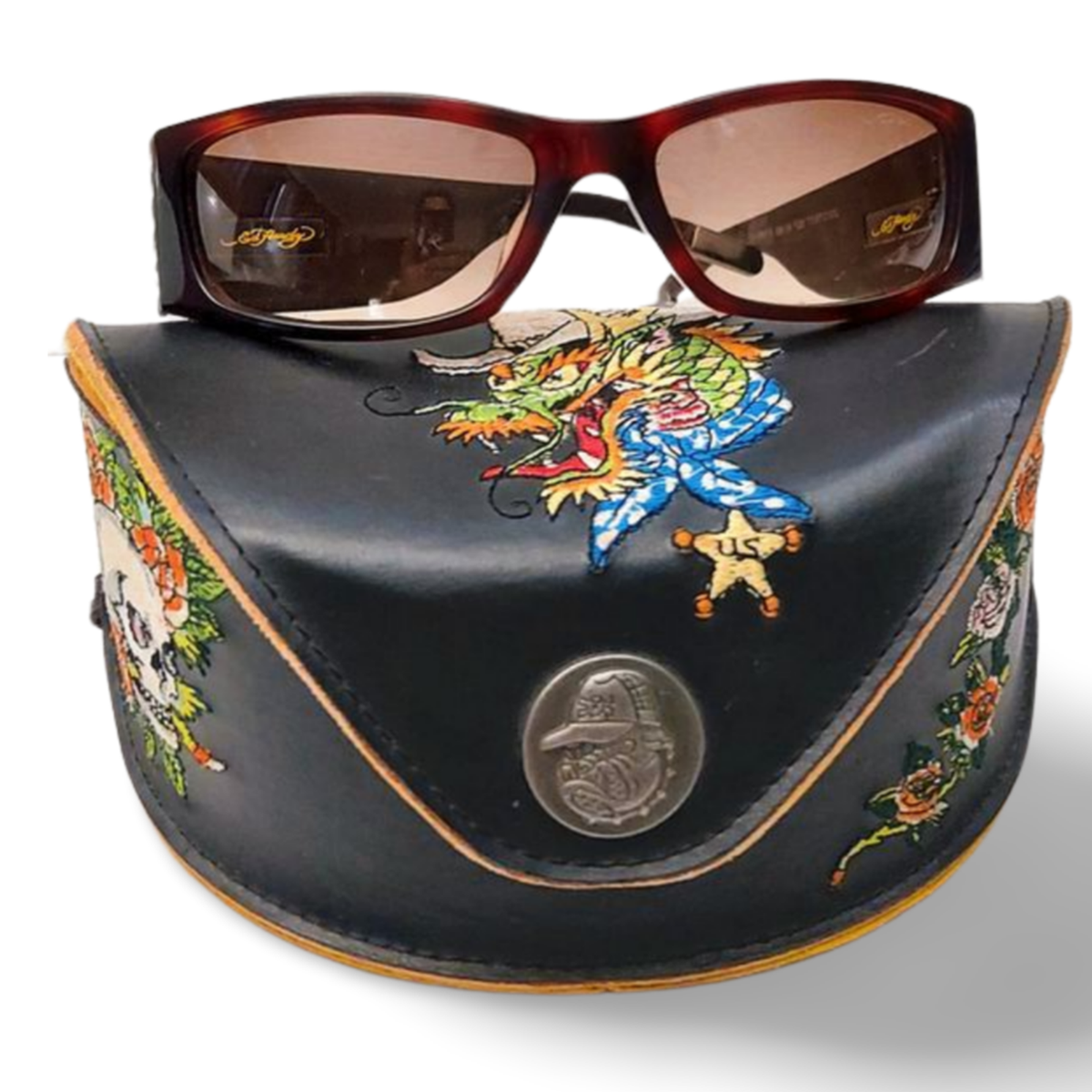 ed hardy sunglasses! slightly used , but extremely good condition :) Ed Hardy Death Is Certain Havana Sunglasses Narrow EHS-015  main image 3