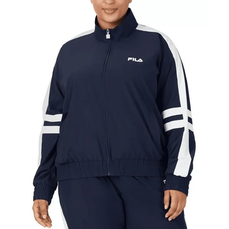 Giacca track con logo Fila Jovia donna taglie forti 2X con cerniera anteriore bianca navy