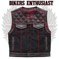 Men  s Biker Vest Hunt Club Leather Diamond Quilted Motorcycle ConcealedWaistcoat